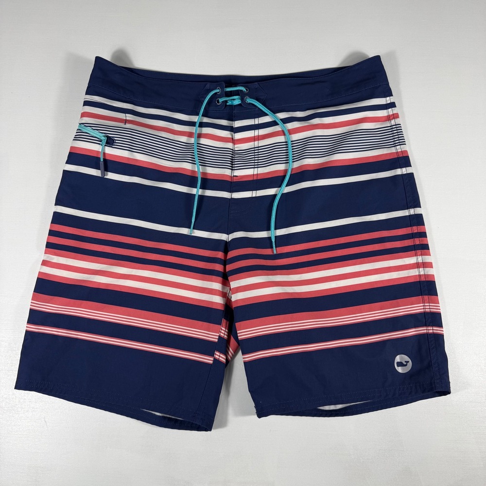 Vineyard Vines Board Shorts Mens 34 Striped‎ Performance Stretch Navy Red White